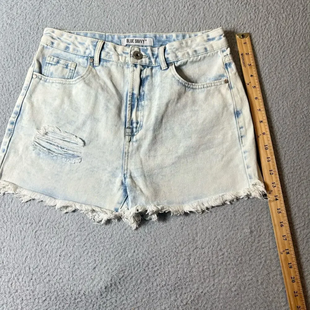 Blue Savvy Shorts Womens 7/28 Blue Distressed Light Wash Cutoff Shorts‎